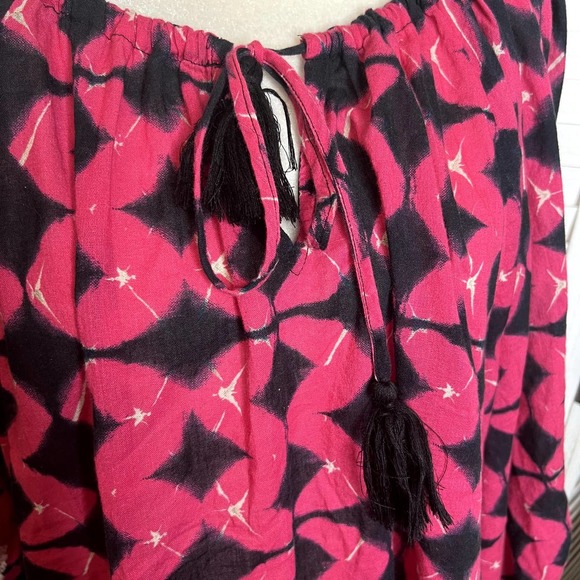 Sundance Women's Hyacinth Batik Print Gauzy Embroidered Top Bright Pink Black L - Picture 8 of 14